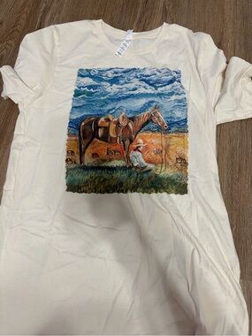 Bella Canvas Cream Tee with Western Horse & Cowboy Graphic